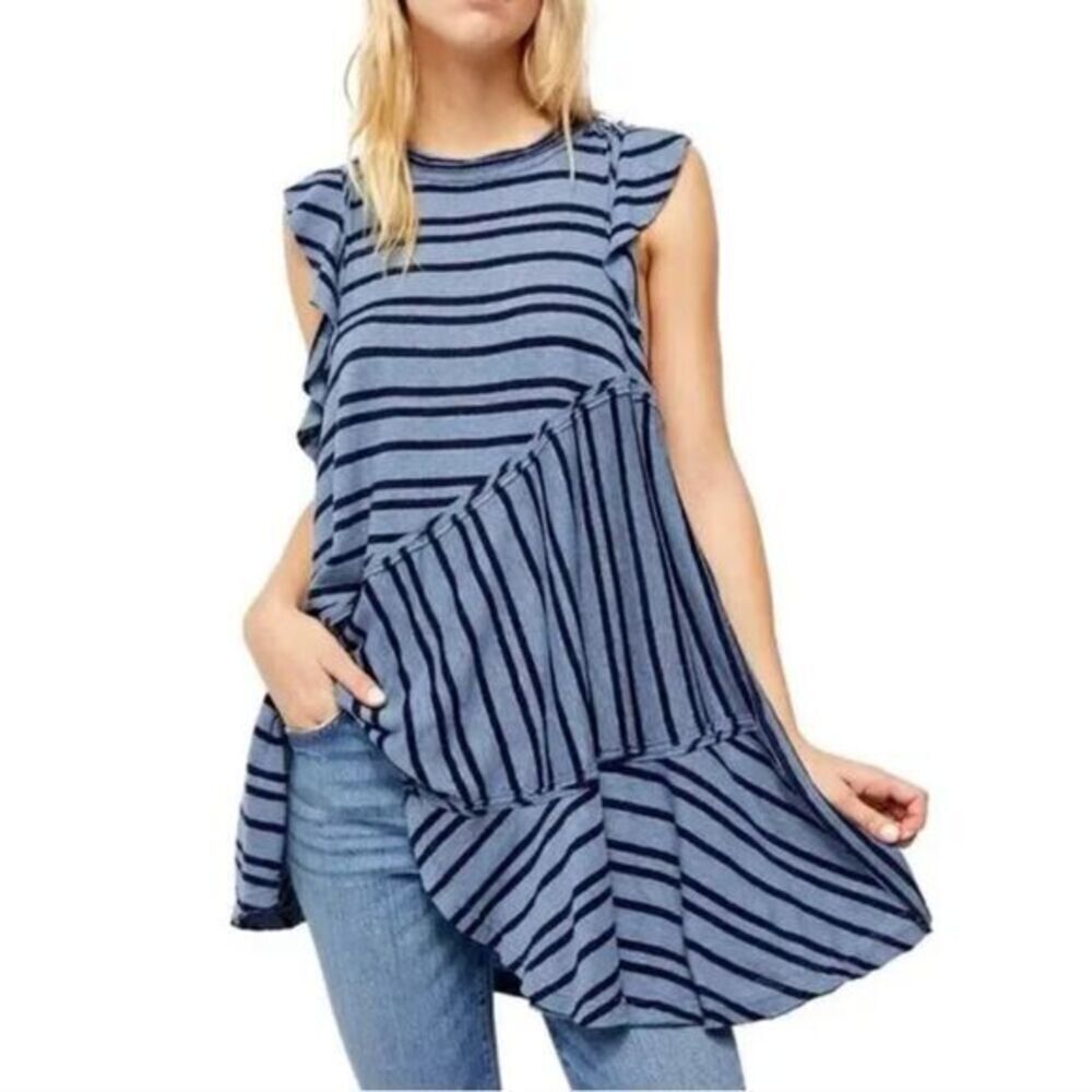 New! Free People Between‎ The Lines Tunic Top dress in blue , size M